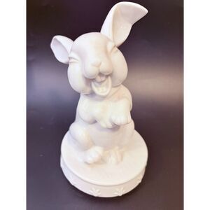 Vintage Porcelain White Rabbit Rotating Music Box Easter Decor